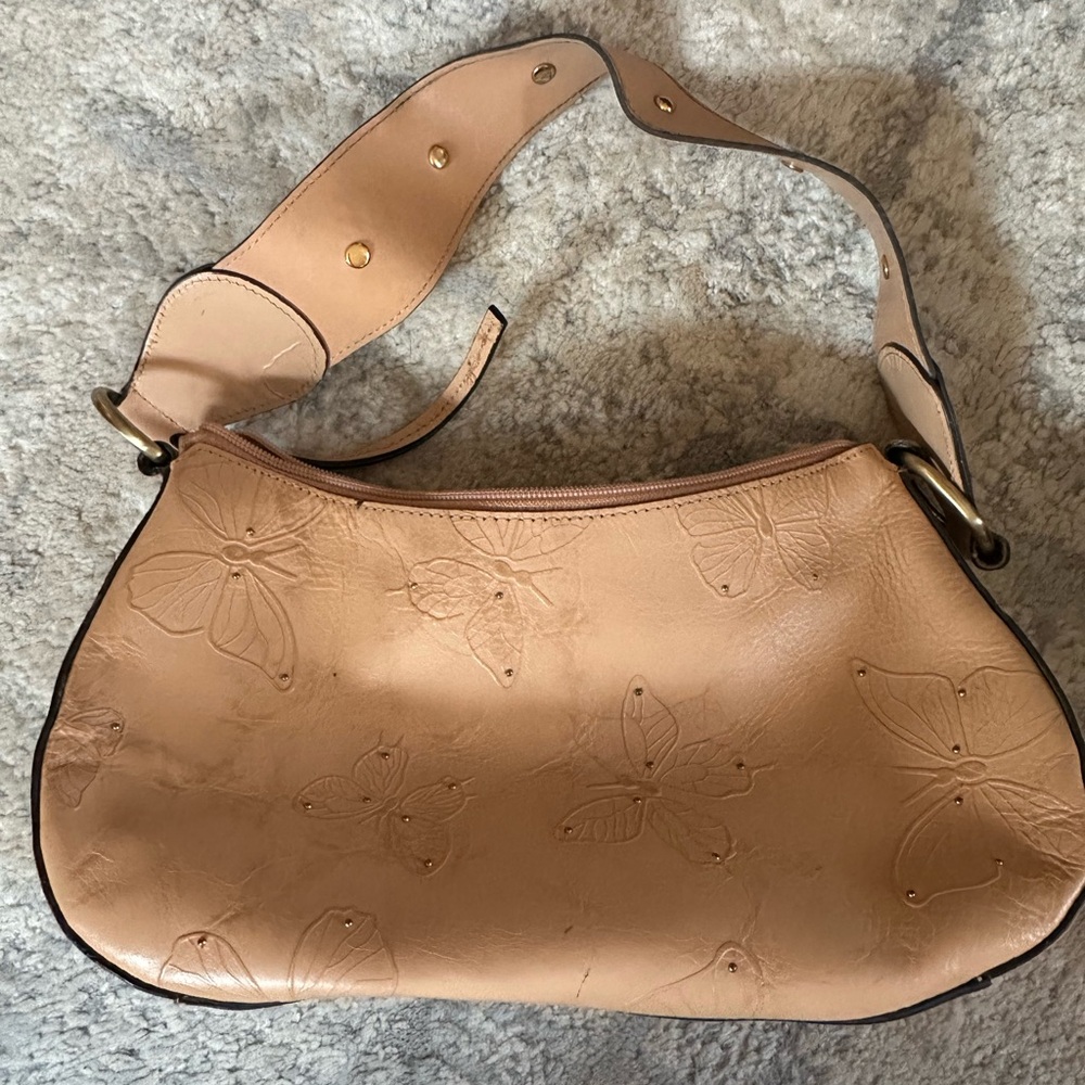 Valerie Stevens Butterfly Embossed Tan Shoulder Bag